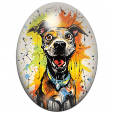 Cabochon en Verre Illustré Chien Joyeux aux Éclaboussures Colorées 13x18, 18x25 ou 30x40mm pour la Création de Bijoux Fantaisie 