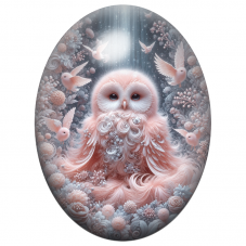 Cabochon en Verre Illustré Chouette Rose dans un Jardin de Perles 13x18, 18x25 ou 30x40mm pour la Création de Bijoux Fantaisie -