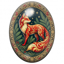 Cabochon en Verre Illustré Renard Rouge sous les Étoiles Dorées 13x18, 18x25 ou 30x40mm pour la Création de Bijoux Fantaisie - D