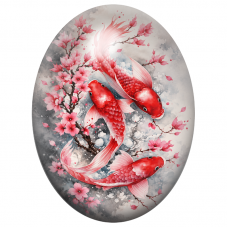 Cabochon en Verre Illustré Carpes Koï Rouges sous les Fleurs de Cerisier 13x18, 18x25 ou 30x40mm pour la Création de Bijoux Fant