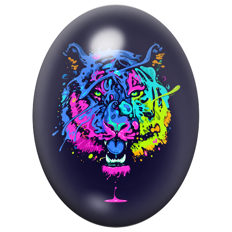 Cabochon en Verre Illustré Tigre Néon aux Couleurs Éclatantes 13x18, 18x25 ou 30x40mm