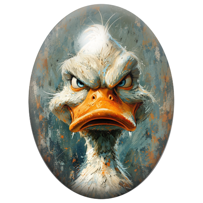 Cabochon en Verre Illustré Canard Boudeur en Peinture Moderne 13x18, 18x25 ou 30x40mm