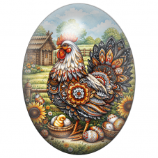 Cabochon en Verre Illustré Poule Ornementale aux Œufs Décorés 13x18, 18x25 ou 30x40mm pour la Création de Bijoux Fantaisie - DIY