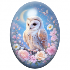Cabochon en Verre Illustré Chouette Effraie sous la Lune et les Roses 13x18, 18x25 ou 30x40mm pour la Création de Bijoux Fantais