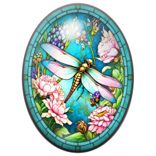 Cabochon en Verre Illustré Libellule Vitrail aux Pivoines Roses 13x18, 18x25 ou 30x40mm pour la Création de Bijoux Fantaisie - D