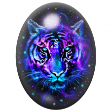 Cabochon en Verre Illustré Tigre Cosmique Violet et Bleu 13x18, 18x25 ou 30x40mm pour la Création de Bijoux Fantaisie - DIY