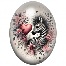 Cabochon en Verre Illustré Zèbre au Cœur Rose et aux Fleurs 13x18, 18x25 ou 30x40mm pour la Création de Bijoux Fantaisie - DIY