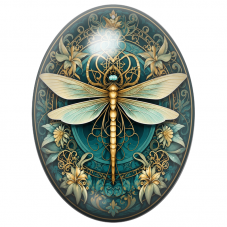 Cabochon en Verre Illustré Libellule Dorée sur Fond Vert Émeraude 13x18, 18x25 ou 30x40mm pour la Création de Bijoux Fantaisie -