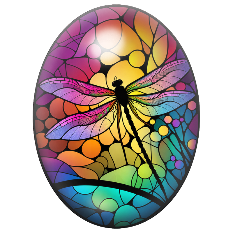 Cabochon en Verre Illustré Libellule Vitrail Arc-en-Ciel 13x18, 18x25 ou 30x40mm