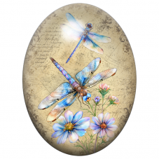 Cabochon en Verre Illustré Libellules Bleues aux Fleurs Pastel Vintage 13x18, 18x25 ou 30x40mm pour la Création de Bijoux Fantai