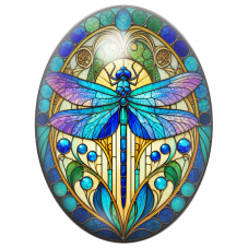 Cabochon en Verre Illustré Libellule Joyau en Vitrail Bleu 13x18, 18x25 ou 30x40mm pour la Création de Bijoux Fantaisie - DIY