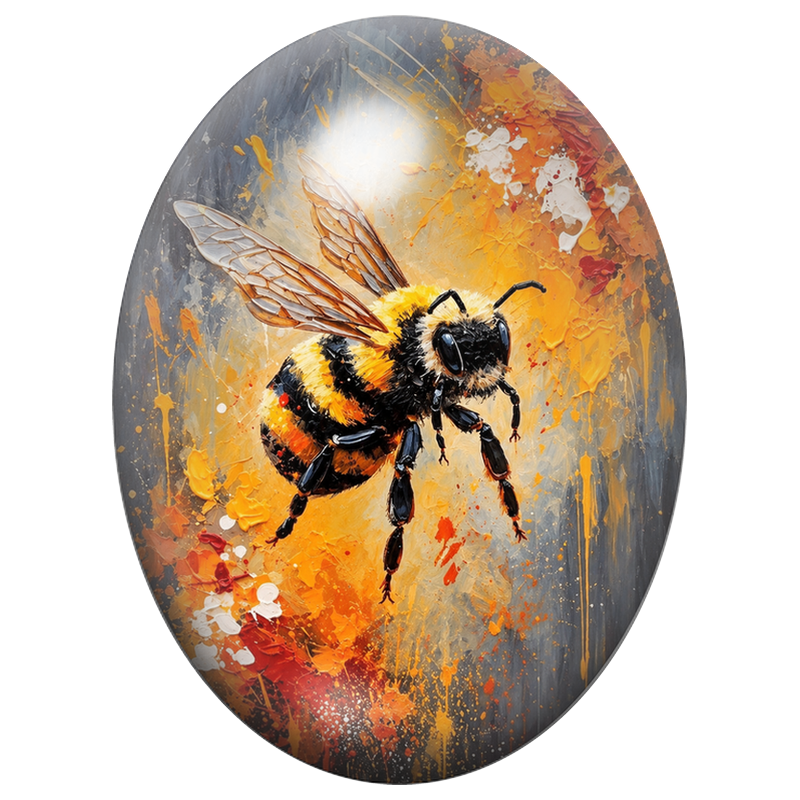 Cabochon en Verre Illustré Abeille en Peinture Orange et Grise 13x18, 18x25 ou 30x40mm