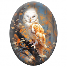 Cabochon en Verre Illustré Chouette Effraie dans la Forêt d’Automne 13x18, 18x25 ou 30x40mm pour la Création de Bijoux Fantaisie
