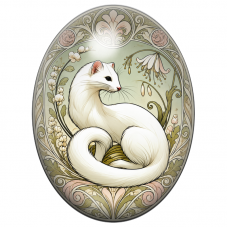 Cabochon en Verre Illustré Furet Blanc Art Nouveau aux Fleurs Pastel 13x18, 18x25 ou 30x40mm pour la Création de Bijoux Fantaisi