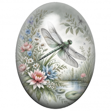 Cabochon en Verre Illustré Libellule au Jardin d’Eau Pastel 13x18, 18x25 ou 30x40mm pour la Création de Bijoux Fantaisie - DIY