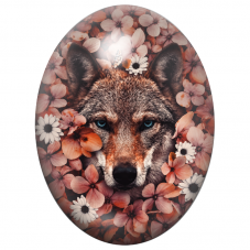 Cabochon en Verre Illustré Loup aux Fleurs Rouille et Blanches 13x18, 18x25 ou 30x40mm pour la Création de Bijoux Fantaisie - DI
