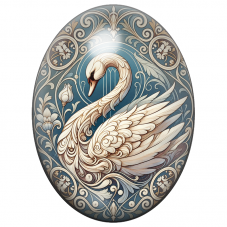 Cabochon en Verre Illustré Cygne Art Nouveau Bleu et Ivoire 13x18, 18x25 ou 30x40mm pour la Création de Bijoux Fantaisie - DIY