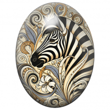Cabochon en Verre Illustré Zèbre aux Arabesques Dorées et Grises 13x18, 18x25 ou 30x40mm pour la Création de Bijoux Fantaisie - 