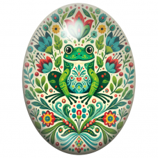 Cabochon en Verre Illustré Grenouille Folk dans un Jardin Coloré 13x18, 18x25 ou 30x40mm pour la Création de Bijoux Fantaisie - 