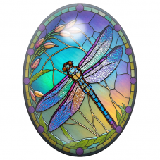 Cabochon en Verre Illustré Libellule Vitrail sur Fond Turquoise 13x18, 18x25 ou 30x40mm pour la Création de Bijoux Fantaisie - D
