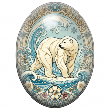 Cabochon en Verre Illustré Ours Polaire Art Nouveau sur la Banquise 13x18, 18x25 ou 30x40mm pour la Création de Bijoux Fantaisie
