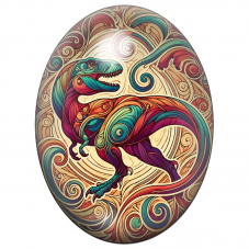 Cabochon en Verre Illustré Dinosaure Coloré aux Arabesques 13x18, 18x25 ou 30x40mm pour la Création de Bijoux Fantaisie - DIY