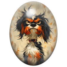 Cabochon en Verre Illustré Chien Noir et Feu au Regard Boudeur 13x18, 18x25 ou 30x40mm pour la Création de Bijoux Fantaisie - DI