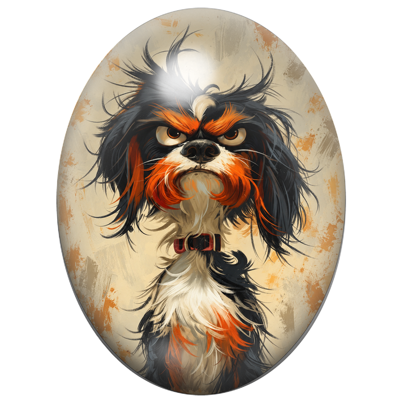 Cabochon en Verre Illustré Chien Noir et Feu au Regard Boudeur 13x18, 18x25 ou 30x40mm