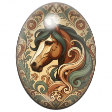 Cabochon en Verre Illustré Cheval Art Nouveau aux Arabesques 13x18, 18x25 ou 30x40mm pour la Création de Bijoux Fantaisie - DIY
