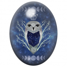 Cabochon en Verre Illustré Chouette Céleste aux Phases de Lune 13x18, 18x25 ou 30x40mm pour la Création de Bijoux Fantaisie - DI