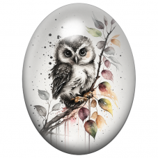 Cabochon en Verre Illustré Petite Chouette à l’Aquarelle 13x18, 18x25 ou 30x40mm pour la Création de Bijoux Fantaisie - DIY