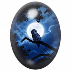 Cabochon en Verre Illustré Chouette sous la Pleine Lune 13x18, 18x25 ou 30x40mm pour la Création de Bijoux Fantaisie - DIY