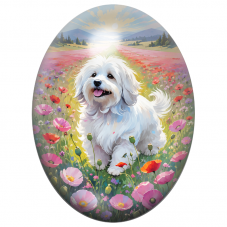 Cabochon en Verre Illustré Petit Chien Blanc dans un Champ de Fleurs 13x18, 18x25 ou 30x40mm pour la Création de Bijoux Fantaisi
