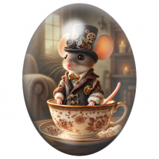 Cabochon en Verre Illustré Souris Steampunk dans une Tasse Ancienne 13x18, 18x25 ou 30x40mm pour la Création de Bijoux Fantaisie