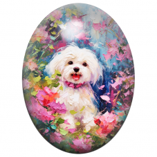 Cabochon en Verre Illustré Petit Chien Blanc Peint au Couteau 13x18, 18x25 ou 30x40mm pour la Création de Bijoux Fantaisie - DIY