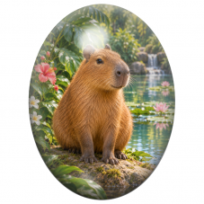 Cabochon en Verre Illustré Capybara près d’un Bassin Tropical 13x18, 18x25 ou 30x40mm pour la Création de Bijoux Fantaisie - DIY