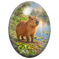 Cabochon en Verre Illustré Capybara au Bord d’un Lac Tropical 13x18, 18x25 ou 30x40mm pour la Création de Bijoux Fantaisie - DIY