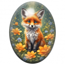 Cabochon en Verre Illustré Renardeau aux Yeux Bleus parmi les Fleurs 13x18, 18x25 ou 30x40mm pour la Création de Bijoux Fantaisi