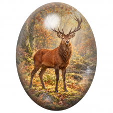 Cabochon en Verre Illustré Cerf Majestueux dans la Forêt d’Automne 13x18, 18x25 ou 30x40mm pour la Création de Bijoux Fantaisie 