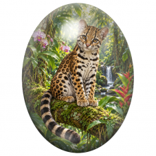 Cabochon en Verre Illustré Ocelot dans la Jungle Tropicale 13x18, 18x25 ou 30x40mm pour la Création de Bijoux Fantaisie - DIY