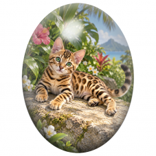 Cabochon en Verre Illustré Chaton Bengal dans un Jardin Exotique 13x18, 18x25 ou 30x40mm pour la Création de Bijoux Fantaisie - 