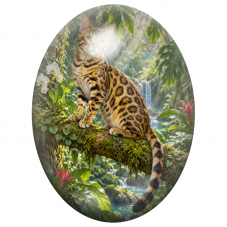 Cabochon en Verre Illustré Chat Bengal sur une Branche dans la Jungle 13x18, 18x25 ou 30x40mm pour la Création de Bijoux Fantais