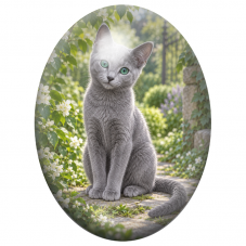 Cabochon en Verre Illustré Chat Bleu Russe aux Yeux Verts 13x18, 18x25 ou 30x40mm pour la Création de Bijoux Fantaisie - DIY