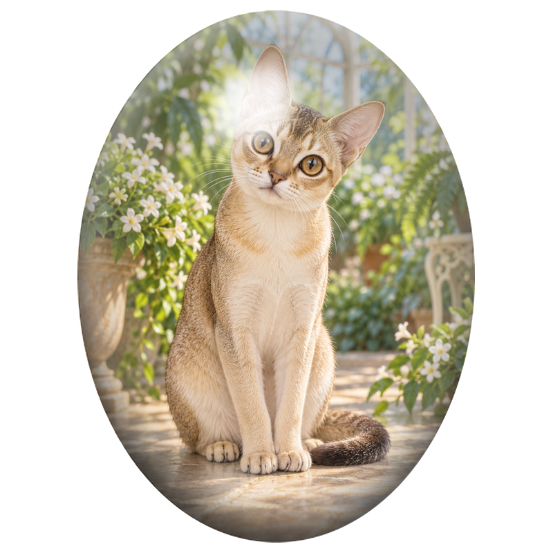 Cabochon en Verre Illustré Chat Abyssin au Jardin d’Hiver 13x18, 18x25 ou 30x40mm