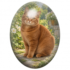 Cabochon en Verre Illustré Chat Roux aux Yeux Dorés dans le Jardin 13x18, 18x25 ou 30x40mm pour la Création de Bijoux Fantaisie 