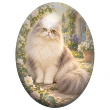 Cabochon en Verre Illustré Chat Persan Gris et Crème au Jardin 13x18, 18x25 ou 30x40mm pour la Création de Bijoux Fantaisie - DI