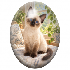 Cabochon en Verre Illustré Chaton Siamois sur un Coussin près de la Fenêtre 13x18, 18x25 ou 30x40mm pour la Création de Bijoux F