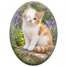 Cabochon en Verre Illustré Chaton Roux et Blanc parmi les Lavandes 13x18, 18x25 ou 30x40mm pour la Création de Bijoux Fantaisie 