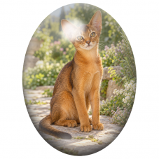 Cabochon en Verre Illustré Chat Abyssin Roux sur une Allée de Jardin 13x18, 18x25 ou 30x40mm pour la Création de Bijoux Fantaisi