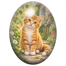 Cabochon en Verre Illustré Chaton Roux et Blanc dans les Marguerites 13x18, 18x25 ou 30x40mm pour la Création de Bijoux Fantaisi